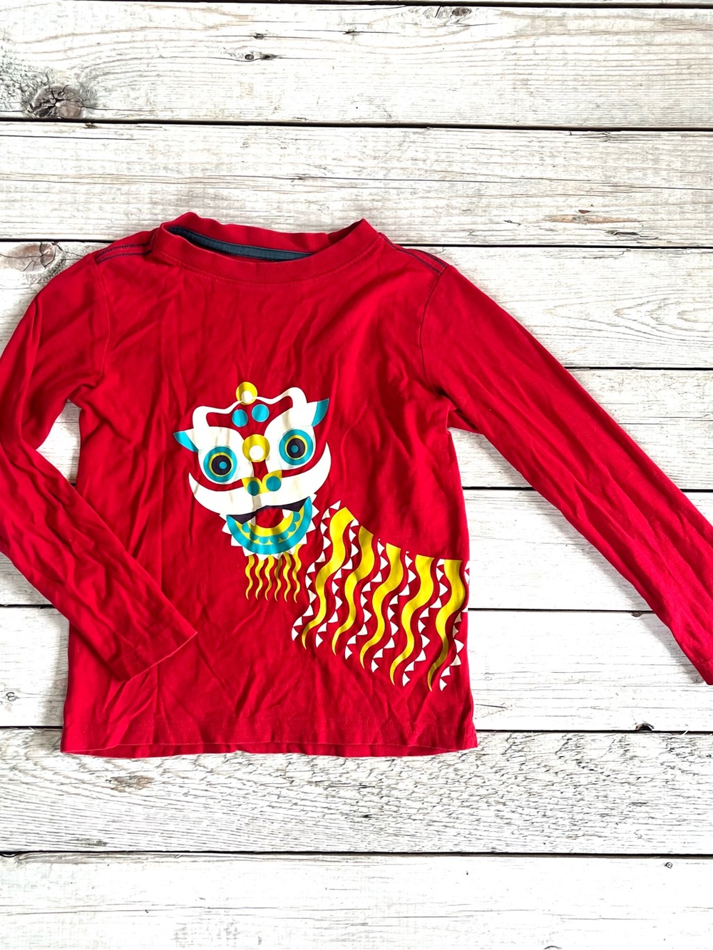 Tea Collection Red Long-Sleeve Tee with Chinese New Year Motif